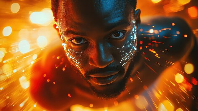 inspiring image of a man with a bionic prosthetic leg capturing his determination and resilience with a bright background highlighting modern technology and the spirit of the paralympic games