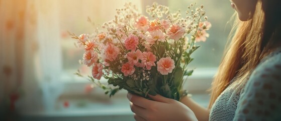 Naklejka premium Florist skillfully arranges a beautiful bouquet of delicate spring flowers