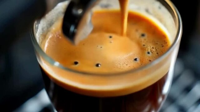 low-angle close-up of espresso being pulled from machine showcasing creamy texture and crema
close-up shot of espresso extraction from machine highlighting rich flavor and quality crema