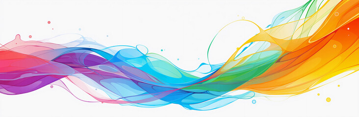 Vibrant flow of colorful waves dancing across a bright white backdrop