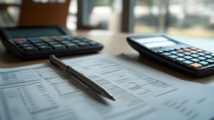 Close-up of Property Loan Documents and Financial Planning Tools on Desk