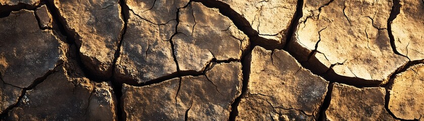 Fototapeta premium Cracked and Dried Earth Surface with Deep Crevices