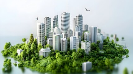 Obraz premium Sustainable Cityscape with Carbon-Neutral Policy Icons in 3D Render