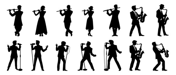 Musician & singer silhouettes black filled vector Illustration icon