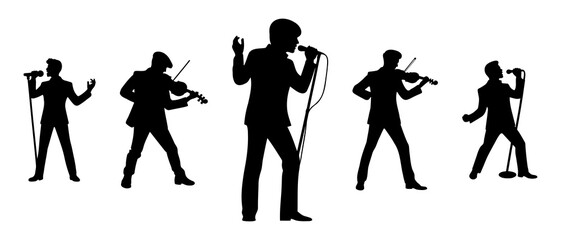 Silhouettes set of musicians playing violin musical instruments vector collection