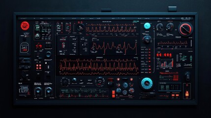 EKG monitor screen layout blueprint, technical medical tool, detailed component breakdown