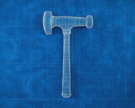 Detailed blueprint of a reflex hammer, classic medical tool, structured design, technical view