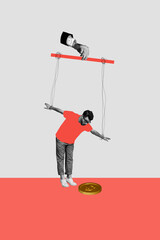 Composite trend artwork sketch image photo collage of monochrome miniature young man student hand...