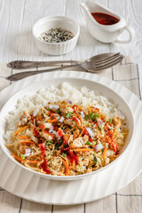 tofu egg roll in a bowl with jasmine rice