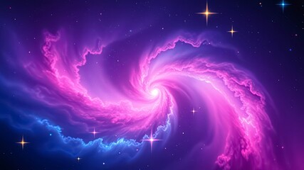Obraz premium A cosmic swirl of vibrant pink and blue nebulae, adorned with a scattering of twinkling stars, creating a breathtaking celestial dance.