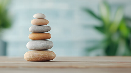Obraz premium serene stack of smooth stones symbolizes balance and wellness