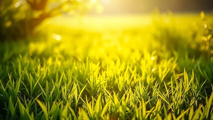 Golden Hour Meadow Sunlight filtering through a field of lush green grass, creating a warm and inviting atmosphere.