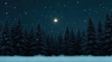 A serene winter night scene featuring snow-covered trees under a starry sky, creating a calm and peaceful atmosphere.