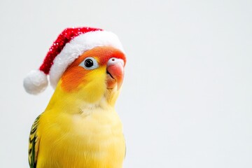 A vibrant parrot dons a Santa hat, exuding holiday cheer. The image captures the essence of joy and festivity in a whimsical and playful artistic manner.