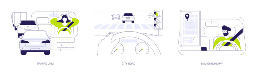 City traffic abstract concept vector illustrations.
