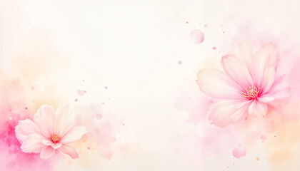Fototapeta premium Delicate pink flowers painted in watercolor style with soft splashes and copy space