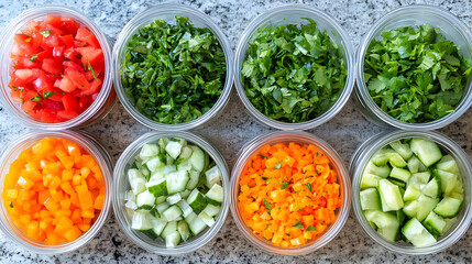 Chopped Vegetables in Glass Jars