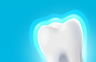 Tooth white, 3D illustration of a tooth on a blue background. Vector illustration