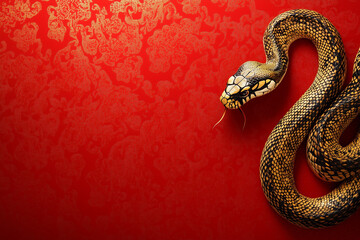 Fototapeta premium Chinese New Year, Year of the Snake. Chinese snake on red ground.