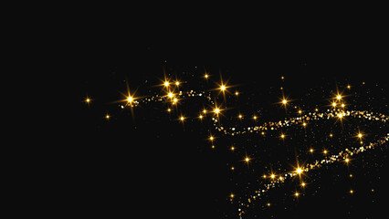 Gold glittering confetti wave and stardust