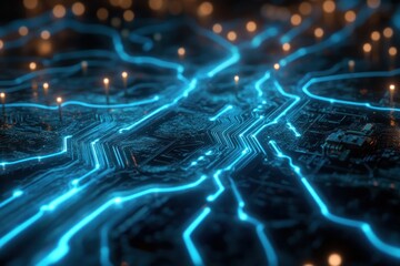 Obraz premium Abstract Circuit Board with Blue Glowing Lines