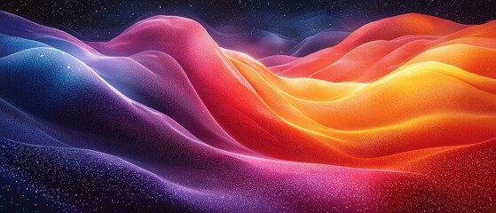 Abstract waves of vibrant colors in a cosmic landscape.
