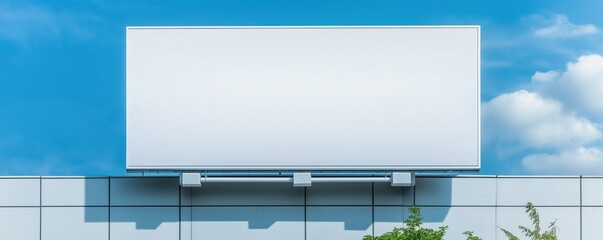 Blank billboard against a clear blue sky, perfect for advertising or promotional content.