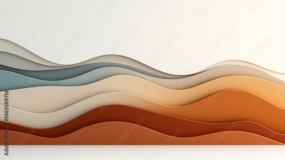 Poster Abstract background with soothing earth tones and smooth wave patterns, creating calming and harmonious visual effect. layered design features shades of brown, beige, and blue