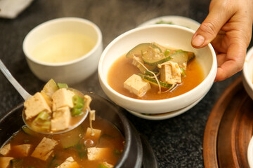 Korean traditional food. Soybean paste stew