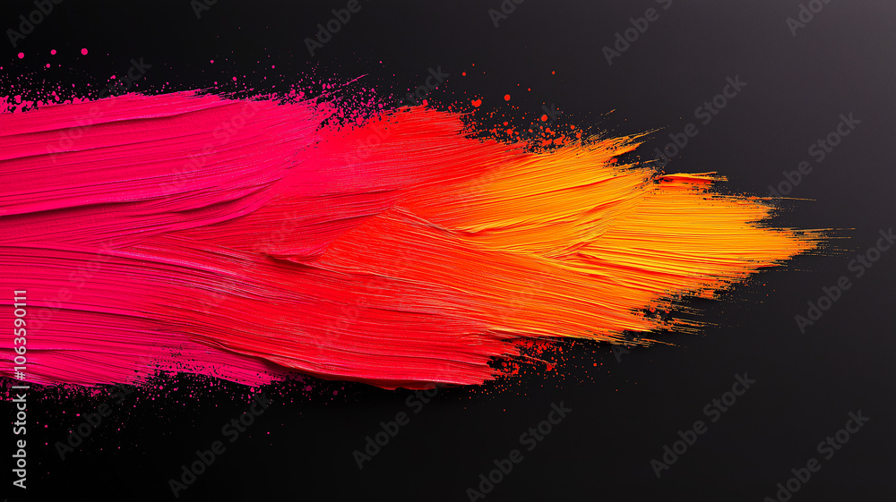 Poster Vibrant abstract background with sweeping pink and orange brush strokes on dark surface, creating dynamic and energetic visual effect