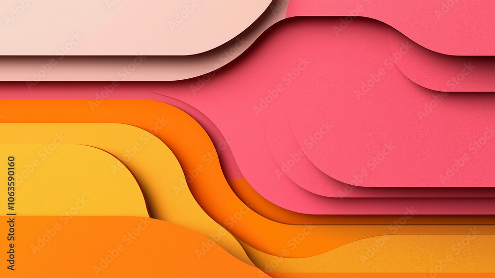 Aufkleber colorful abstract background with layered curves in pink, orange, and yellow tones, creating vibrant