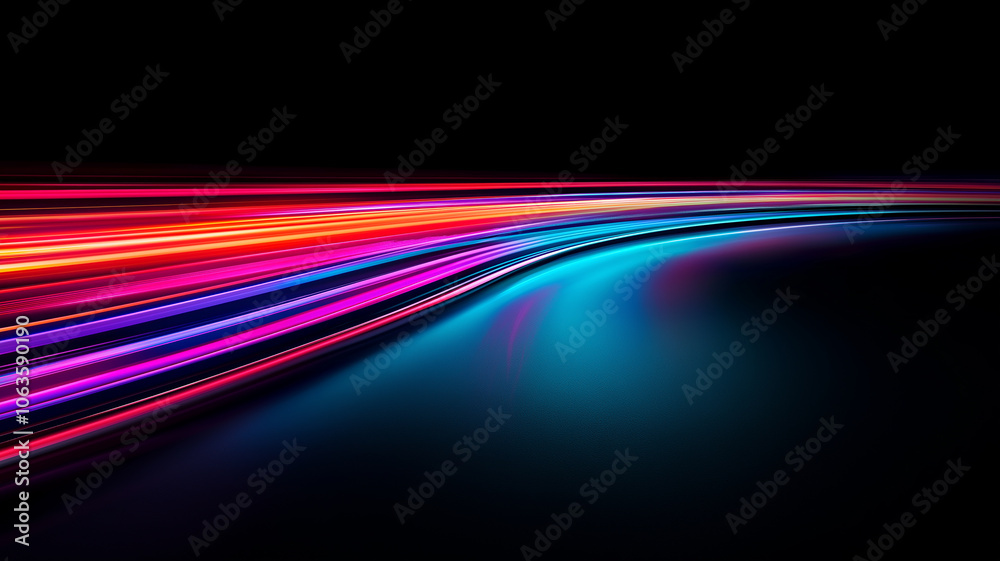 Aufkleber vibrant neon trails create dynamic motion blur against dark background, evoking sense of speed and e
