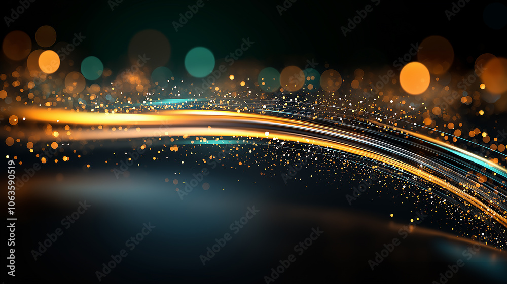 Fototapete Dynamic abstract background with glowing lines and bokeh lights, creating futuristic and energetic atmosphere. vibrant colors and flowing design evoke sense of motion and innovation
