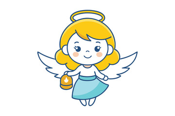 Adorable Golden-Haired Angel Boy with Wings - Cute Vector Illustration for Heavenly Decor, Spiritual Symbols & Cherub Art