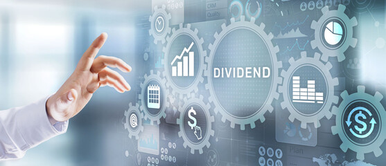 Dividends button on virtual screen. Return on Investment ROI financial business wealth concept.