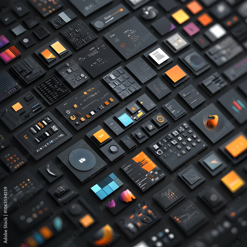 Wall mural collection of colorful ui elements for web design, app development, and user interface design.
