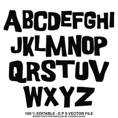 black and white hand lettering alphabet design, handwritten brush script modern calligraphy boho font vector illustration