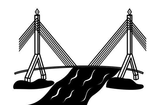 black and white bridge over river clip art preview