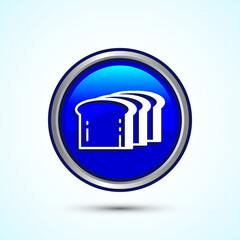 Bread Icon Design Illustration, Bakery Icon, Blue Color Round Button Design