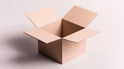 Empty cardboard box with open flaps, perfect for packaging concepts on a neutral background.