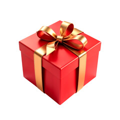Obraz premium Red gift box with golden bow isolated on transparent background. Gift box png