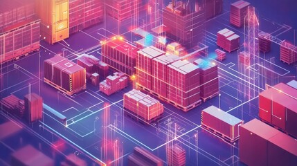 Fototapeta premium Smart warehouse management system using augmented reality technology to identify package picking and delivery . Future concept of supply chain and logistic 