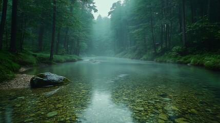 Beautiful creek river through rainforest jungle generative ai