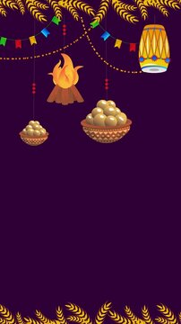 Lohri indian festival vectical background with bonfire