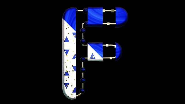 letter F with beads on wire, transparent background, seamless loop