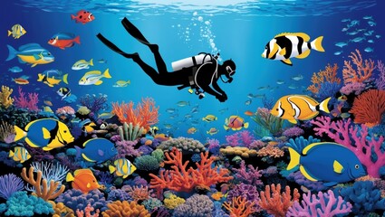 Vibrant Underwater Scene with Diverse Coral Life