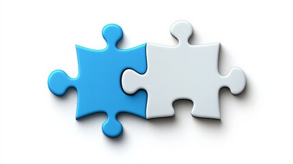 Connecting the Dots: Two puzzle pieces, one light blue and one light gray, interlock perfectly, symbolizing connection, collaboration, and the completion of a task.  