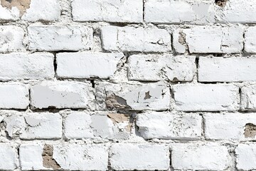 Fototapeta premium A white brick wall texture background with distressed, aged edges and a weathered effect