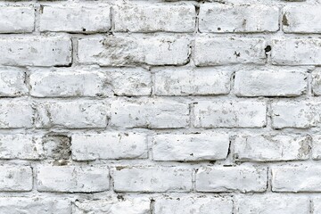 Fototapeta premium A white brick wall texture background with distressed, aged edges and a weathered effect