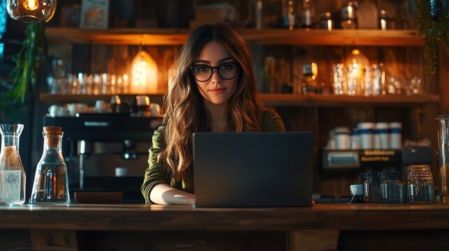 The Woman at Coffee Laptop